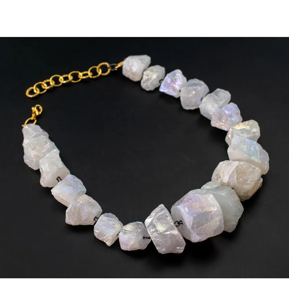 Super chunky raw gemstone necklace, accent angel aura quartz crystal collar